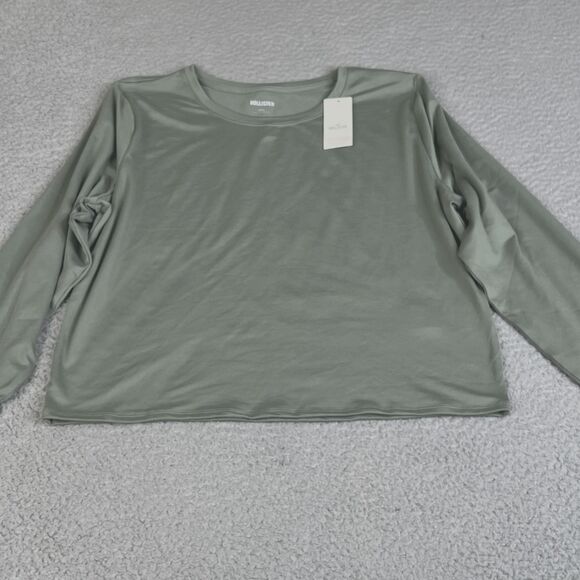 Hollister Crop T-Shirt Womans XXL Green Long Sleeve Stretch - Picture 1 of 12